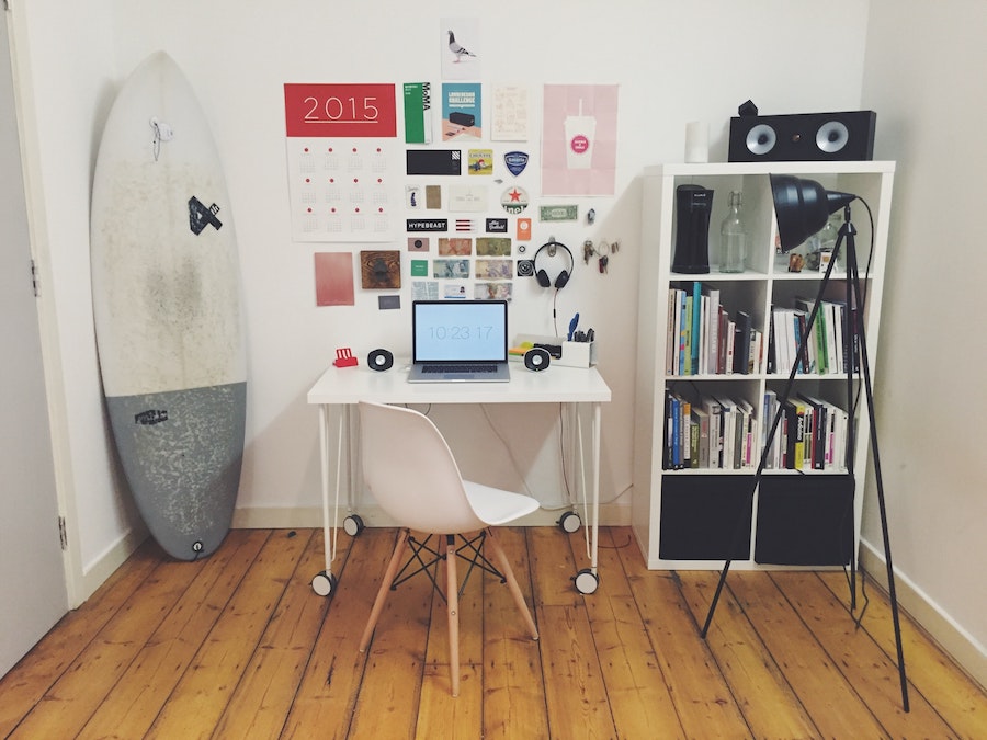 The office of a surf blog writer