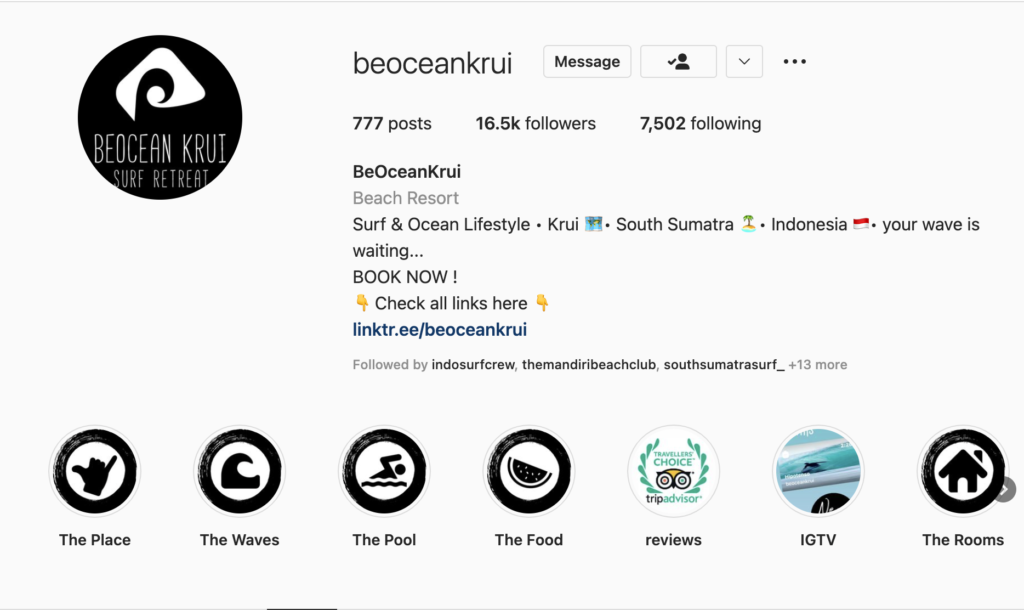 Social media for surf camp BeOcean Krui