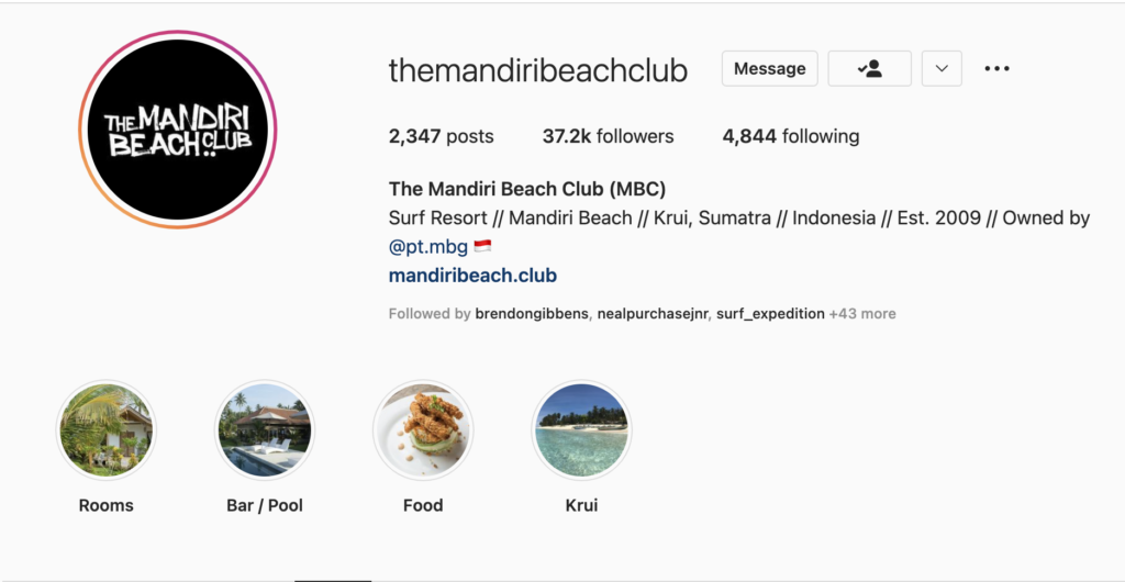 Social media for surf camp Mandiri Beach Club