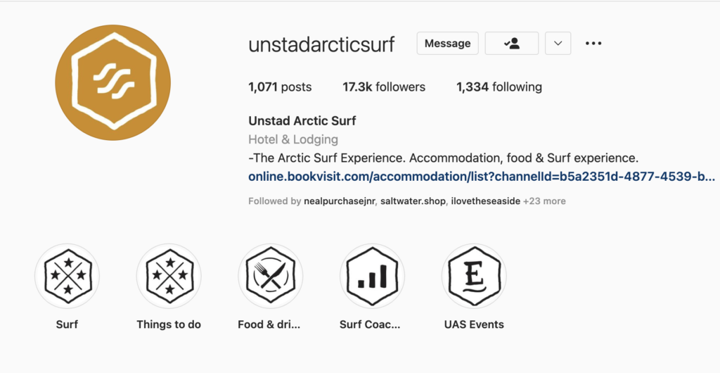 Instagram page for Unstad Arctic Surf