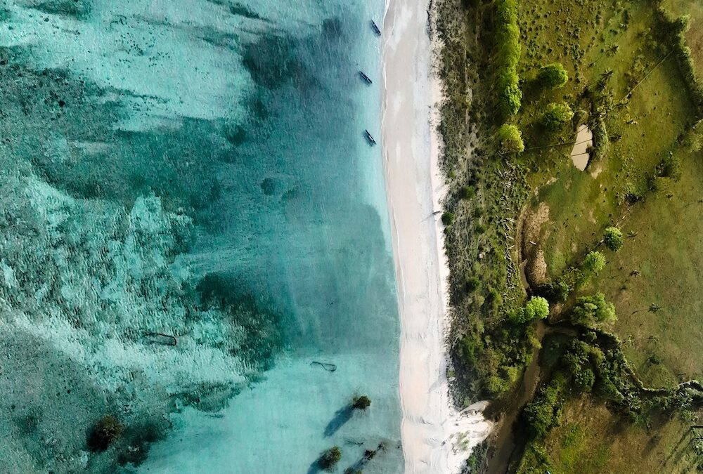 Overhead image of a remote beach in Indonesia