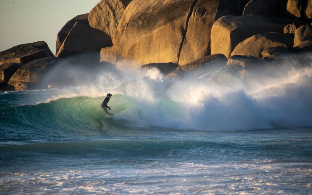Surfer falling off a wave while going right in Mexico